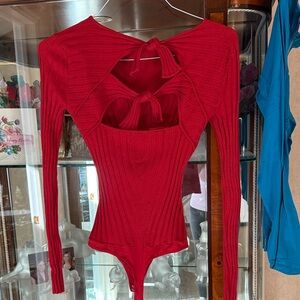 INTERMIX Scarlet Ribbed Bodysuit with Cut-Outs